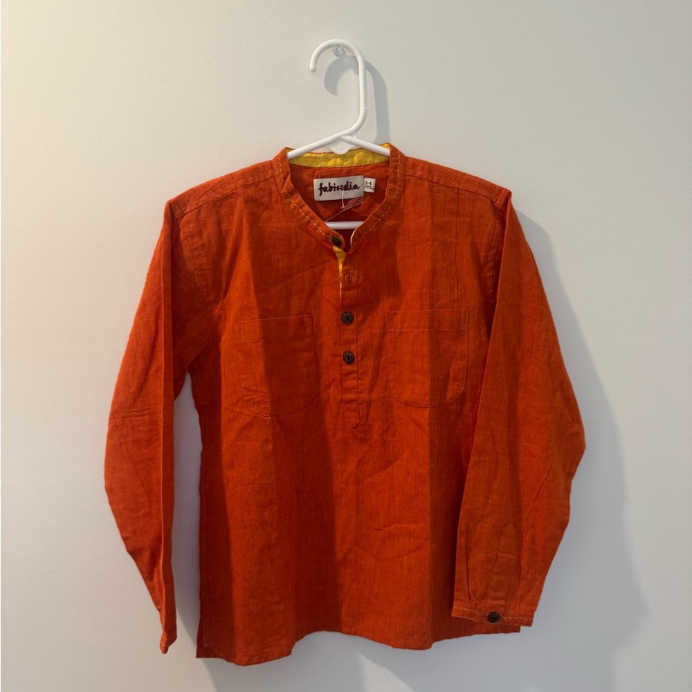 Fabindia Orange Casual Button Down Shirt Size 3-4Y NWT